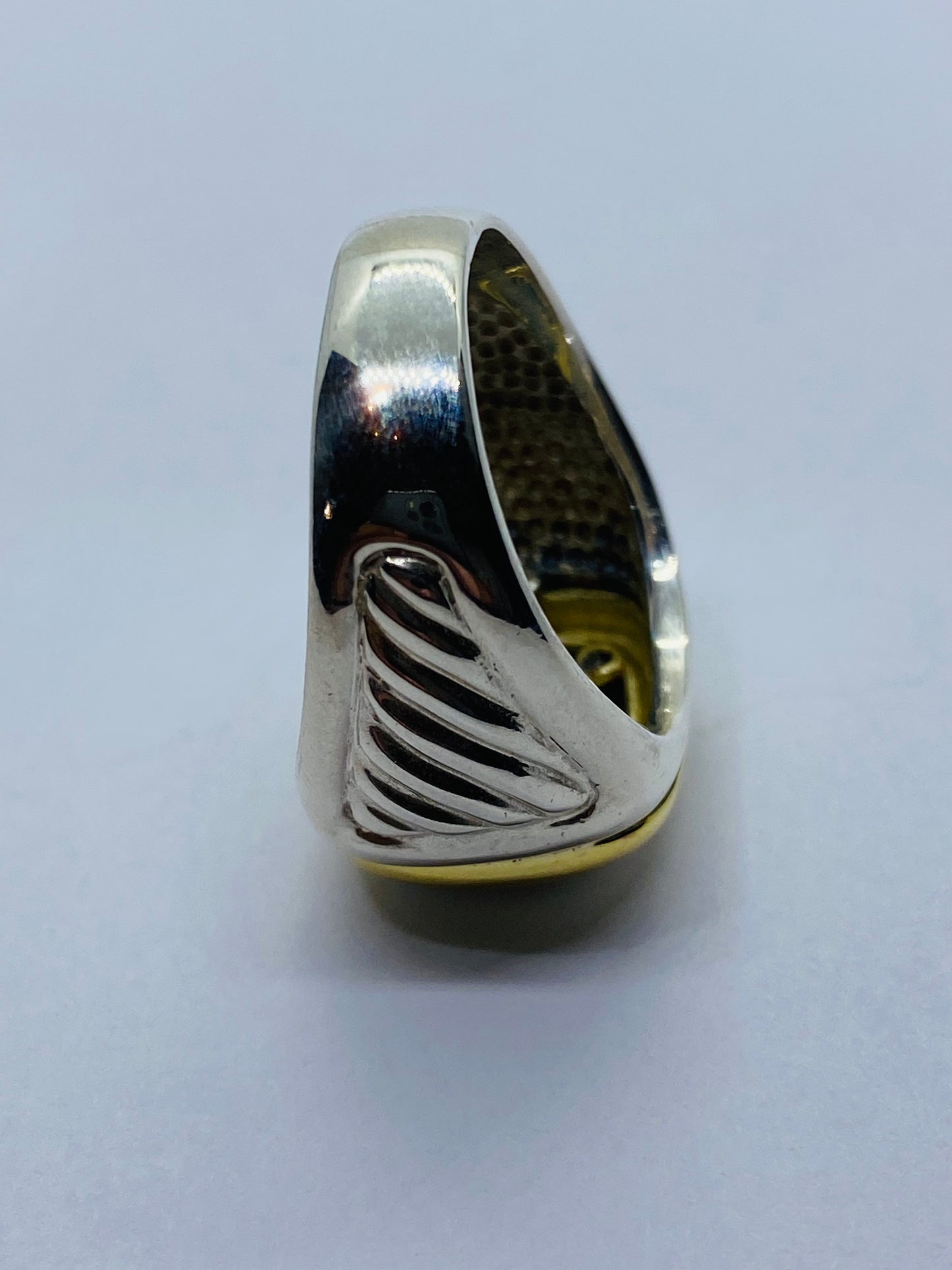 David Yurman Signet Diamond Ring Sterling Silver 14k Gold Engravable Size 10.5