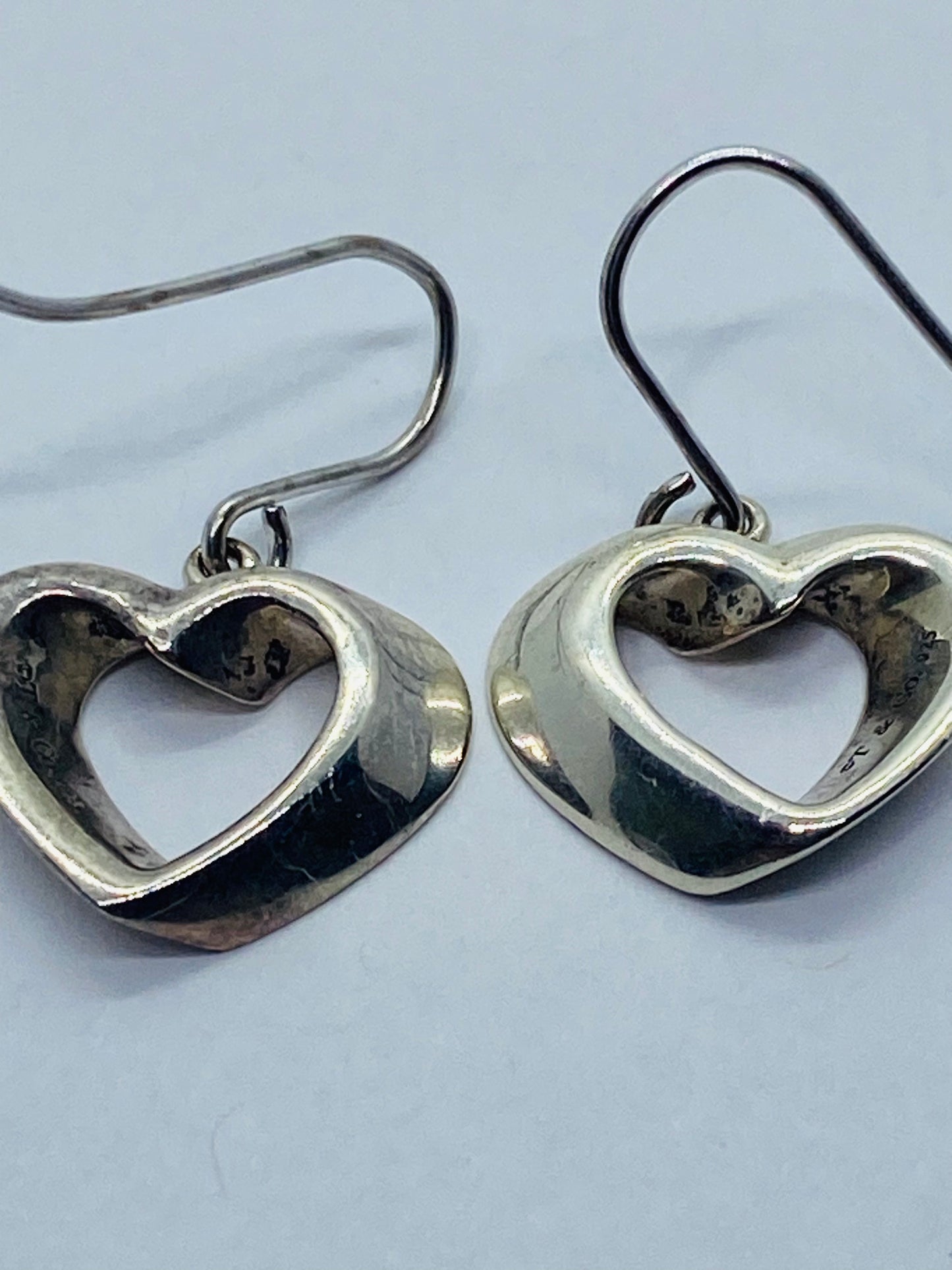 Tiffany & Co Silver Modern Geometric Heart Dangle Dangling Earrings With