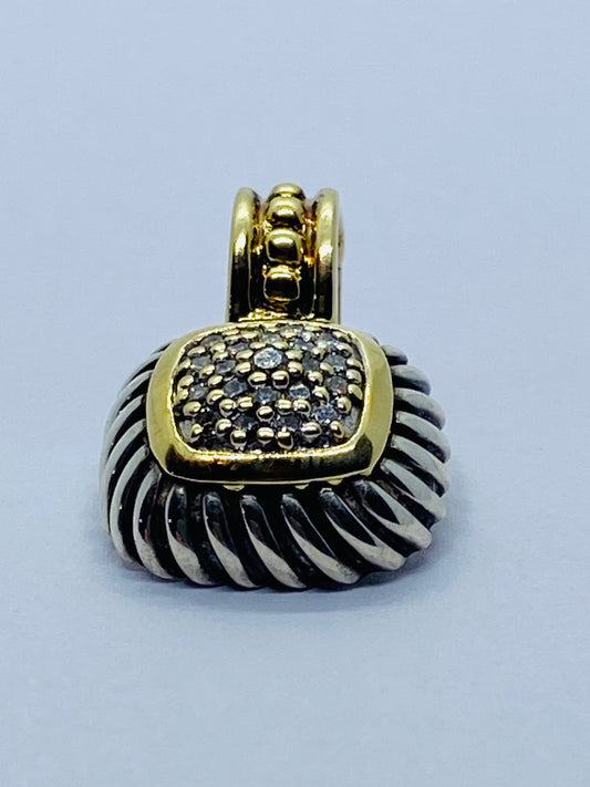 David Yurman Sterling Silver 18K Gold Pave Diamond Albion Cable Pendant $1,150
