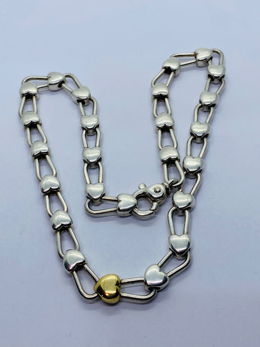 Tiffany & Co Silver Gold Heart Link Padlock Necklace 16.5” Pouch Box