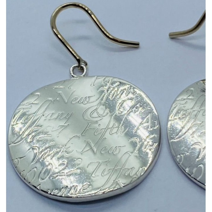 Tiffany & Co. Round Disc Notes Script Drop Dangle Love Earrings Silver