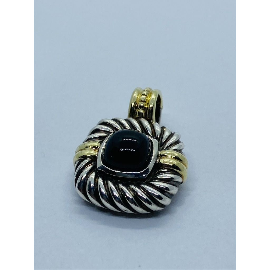 Authentic Renaissance David Yurman Sterling 14K Black Cabochon Enhancer Pendant