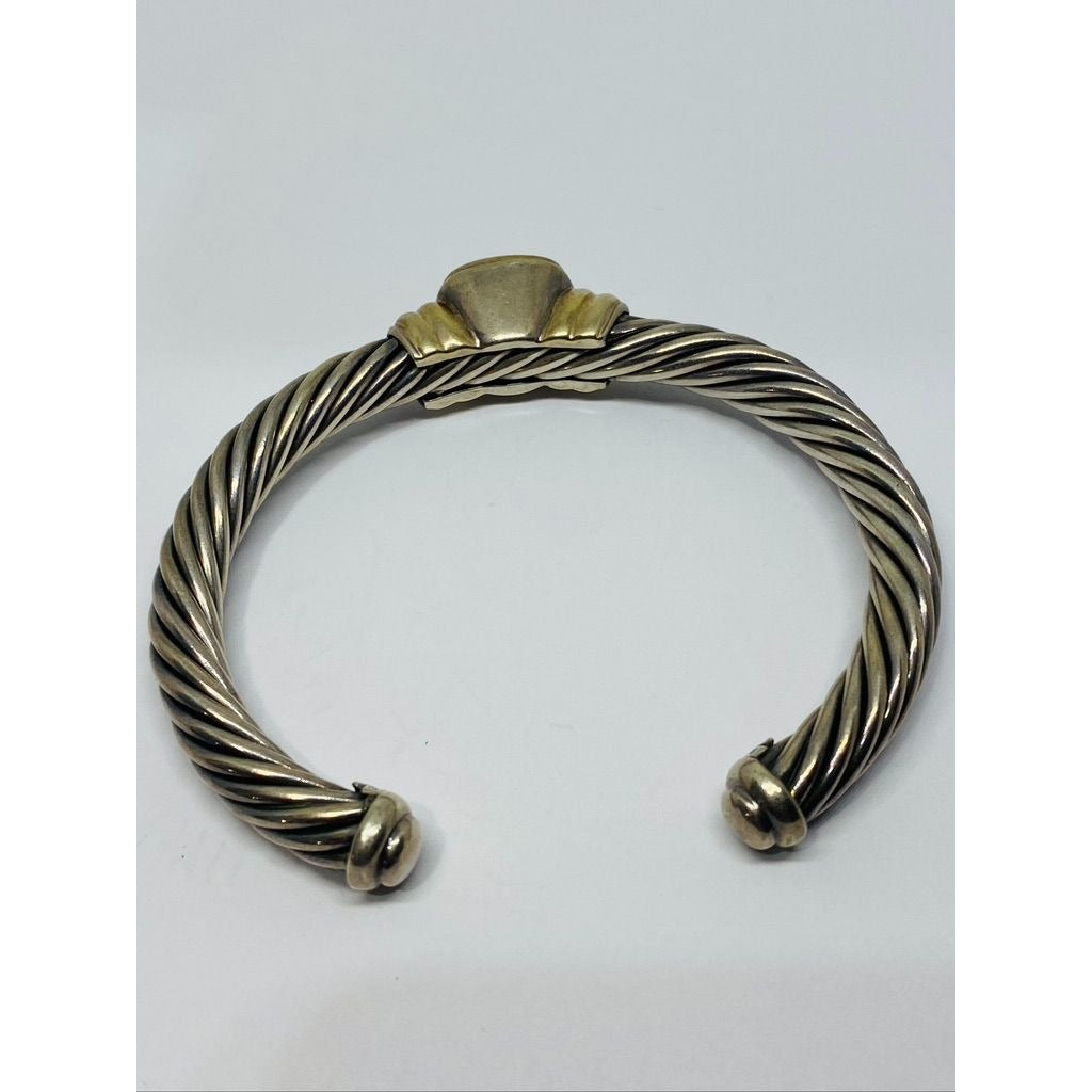 David Yurman Twisted Cable Cuff Bracelet 925 Silver & 14k Gold Peridot (chipped)