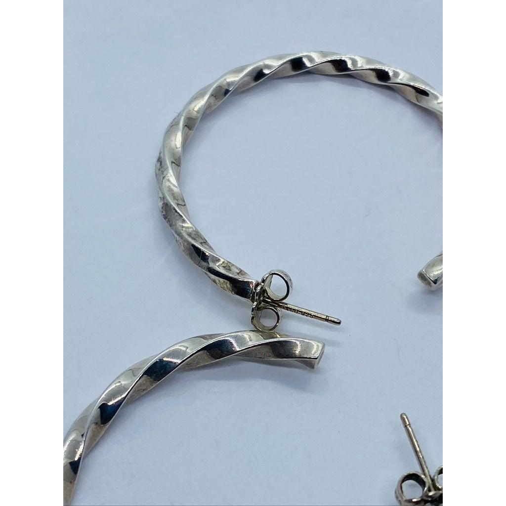 Tiffany & Co Sterlng 925 Silver 38mm Twist Cable Circle Hoop Earrings