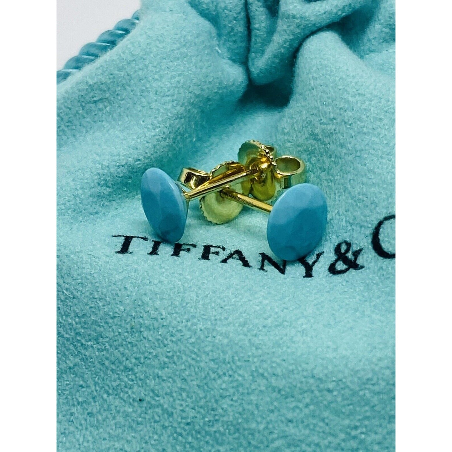 Tiffany & Co Elsa Peretti 18k Yellow Gold 2 Carat FACET Turquoise Earrings RARE