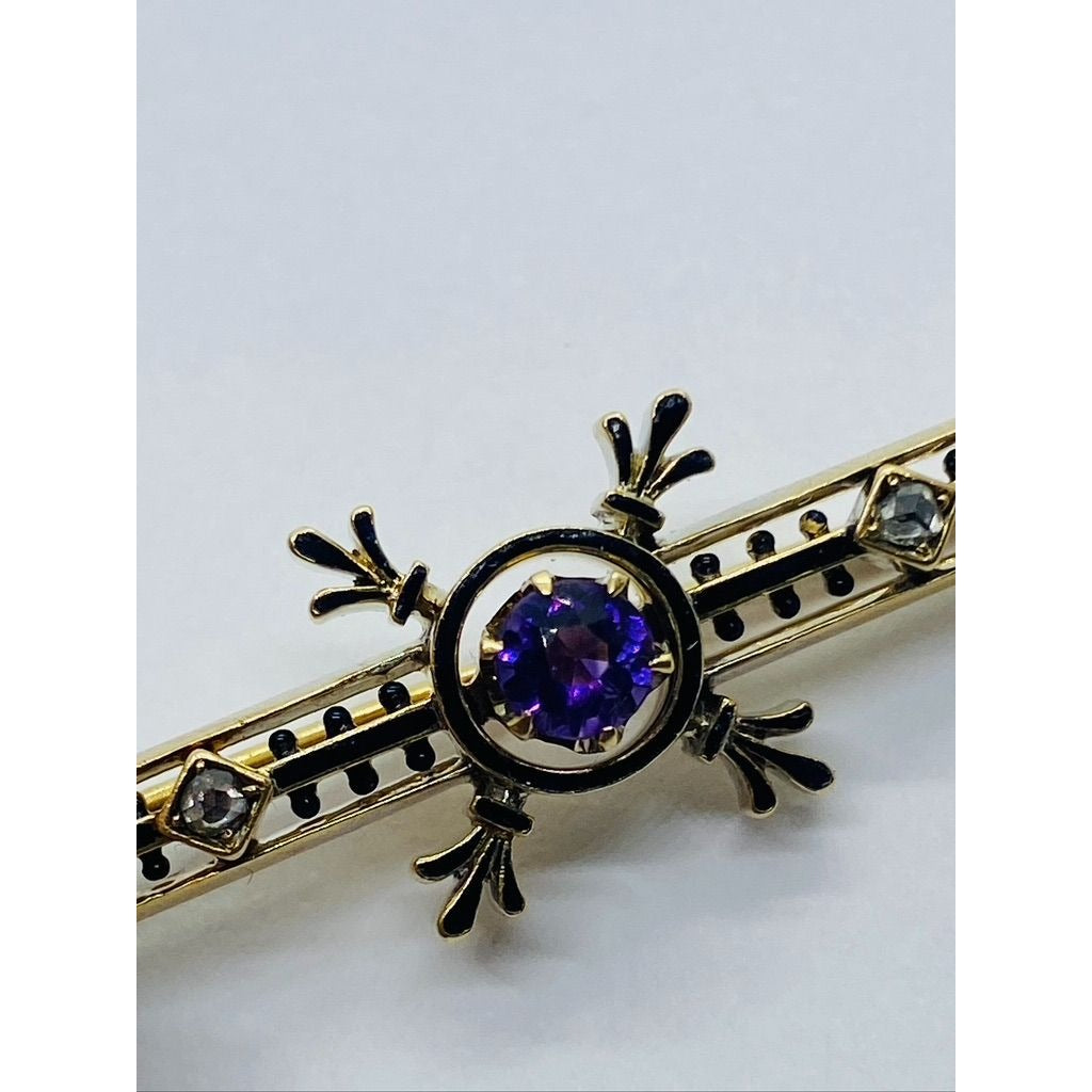 Tiffany & Co Victorian 14k Black Enamel Amethyst Diamond Brooch (READ)