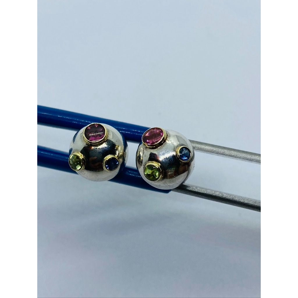 Tiffany & Co. Etoile Ball Earrings Sterling 18K Gold Tourmaline Sapphire Peridot