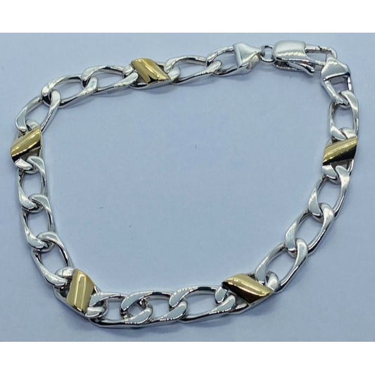 Tiffany & Co. Bracelet Sterling Silver 18k Gold Figaro Cuban Curb Link 7.5: