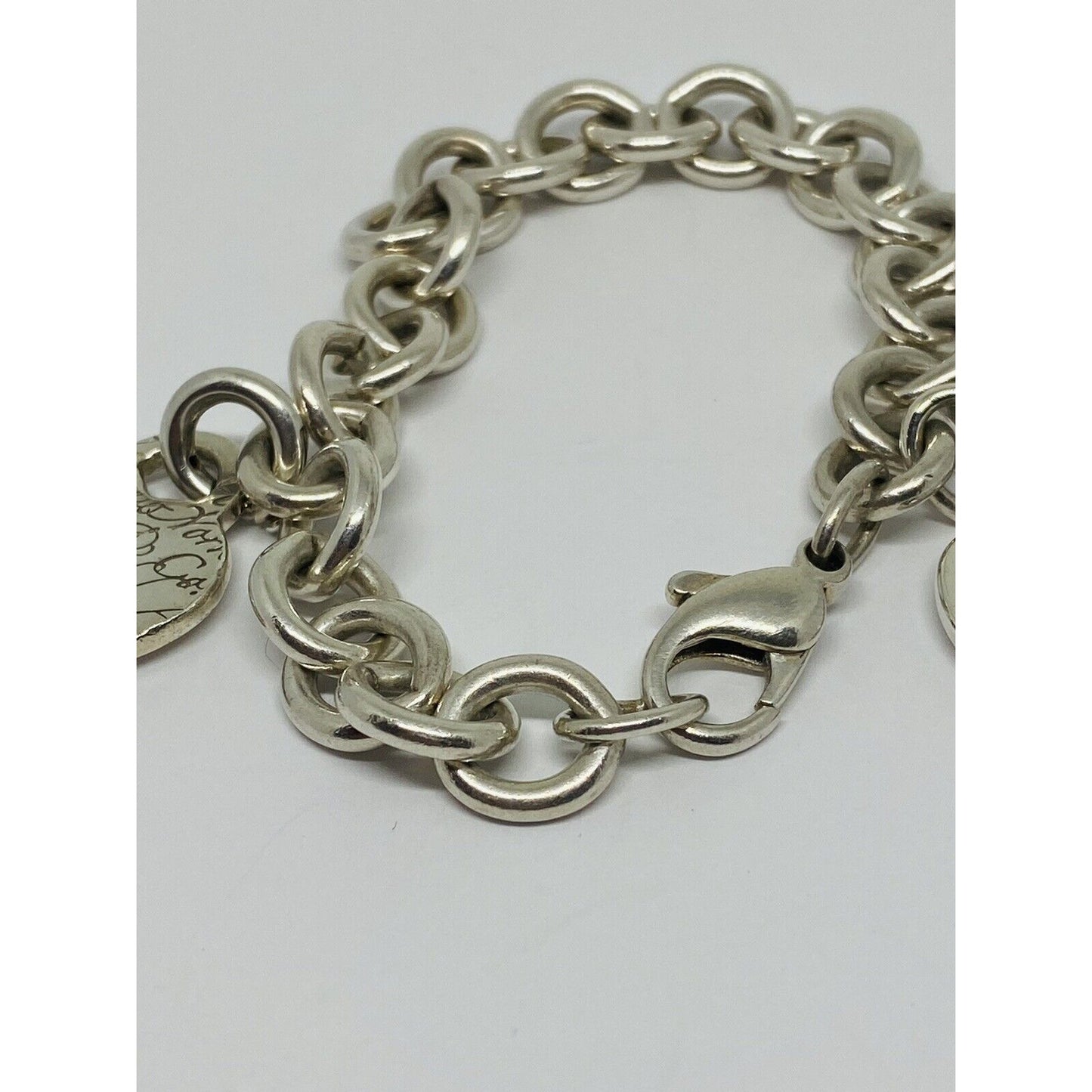 Tiffany & Co Silver Heart Notes 727 Fifth Avenue New York Double Heart Bracelet