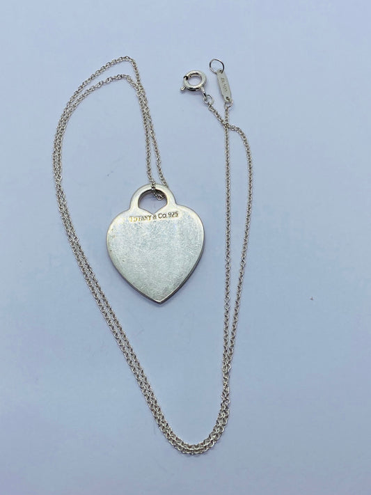 Tiffany & Co Sterling Silver Engravable Blank Heart Tag Necklace 18" READ!!!