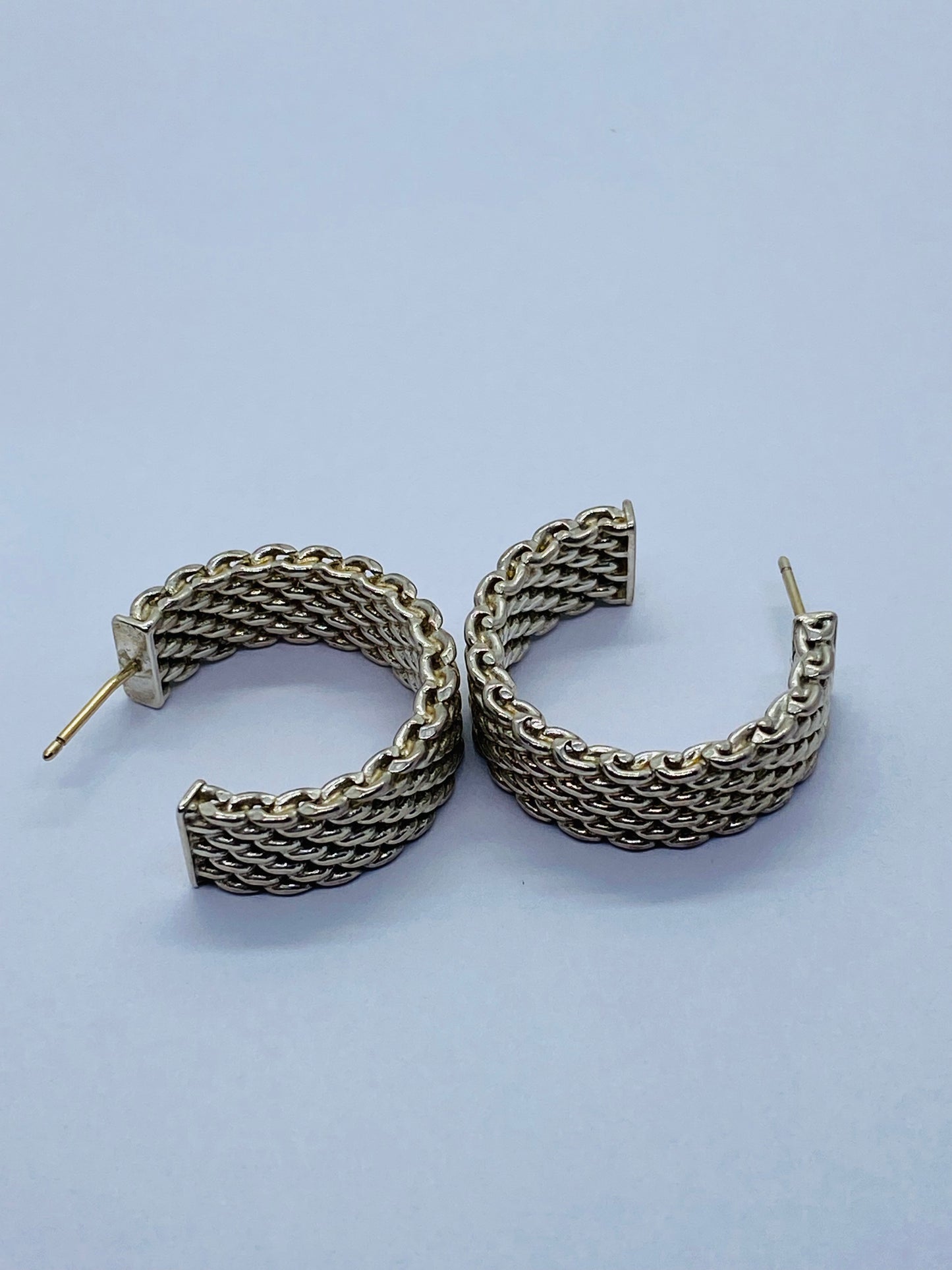 Tiffany & Co Sterling Silver Somerset Wide Hoop Earrings 7/8”  Pouch Box