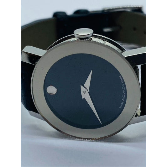 Movado 84 G3 1852 Ladies Leather Mirror Bezel Black Museum Dial Watch