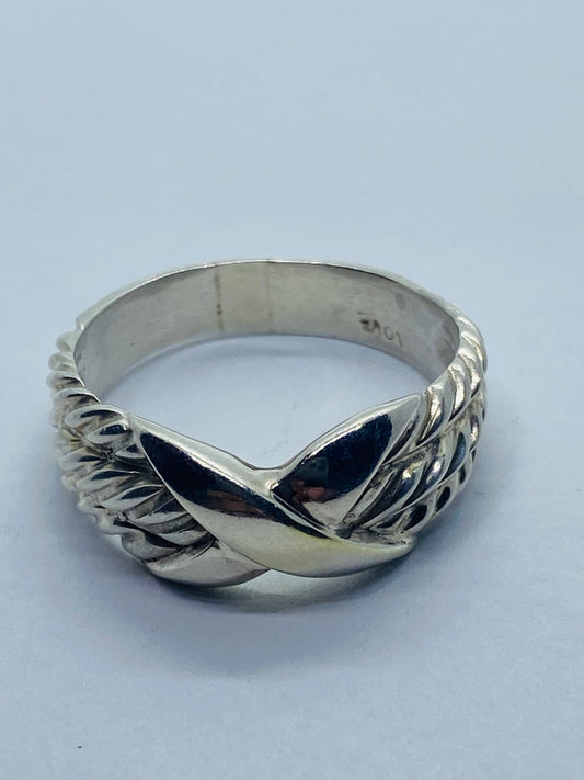 Ring David Yurman Sterling & 14K Gold Triple Cable Band Crossover 'X' 11.25 READ