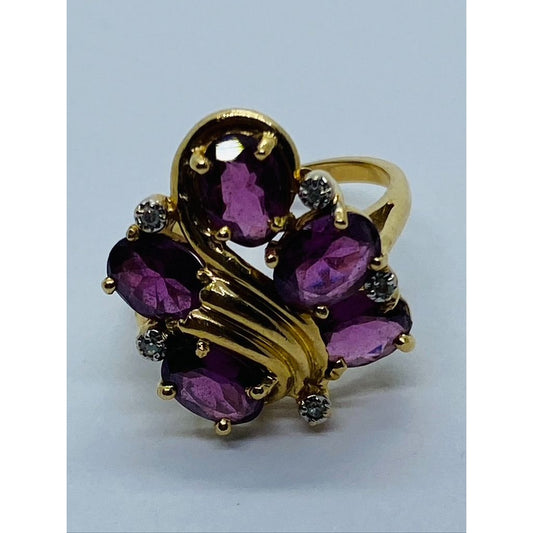 14K Yellow Gold Amethyst and Diamond Ring Size 6