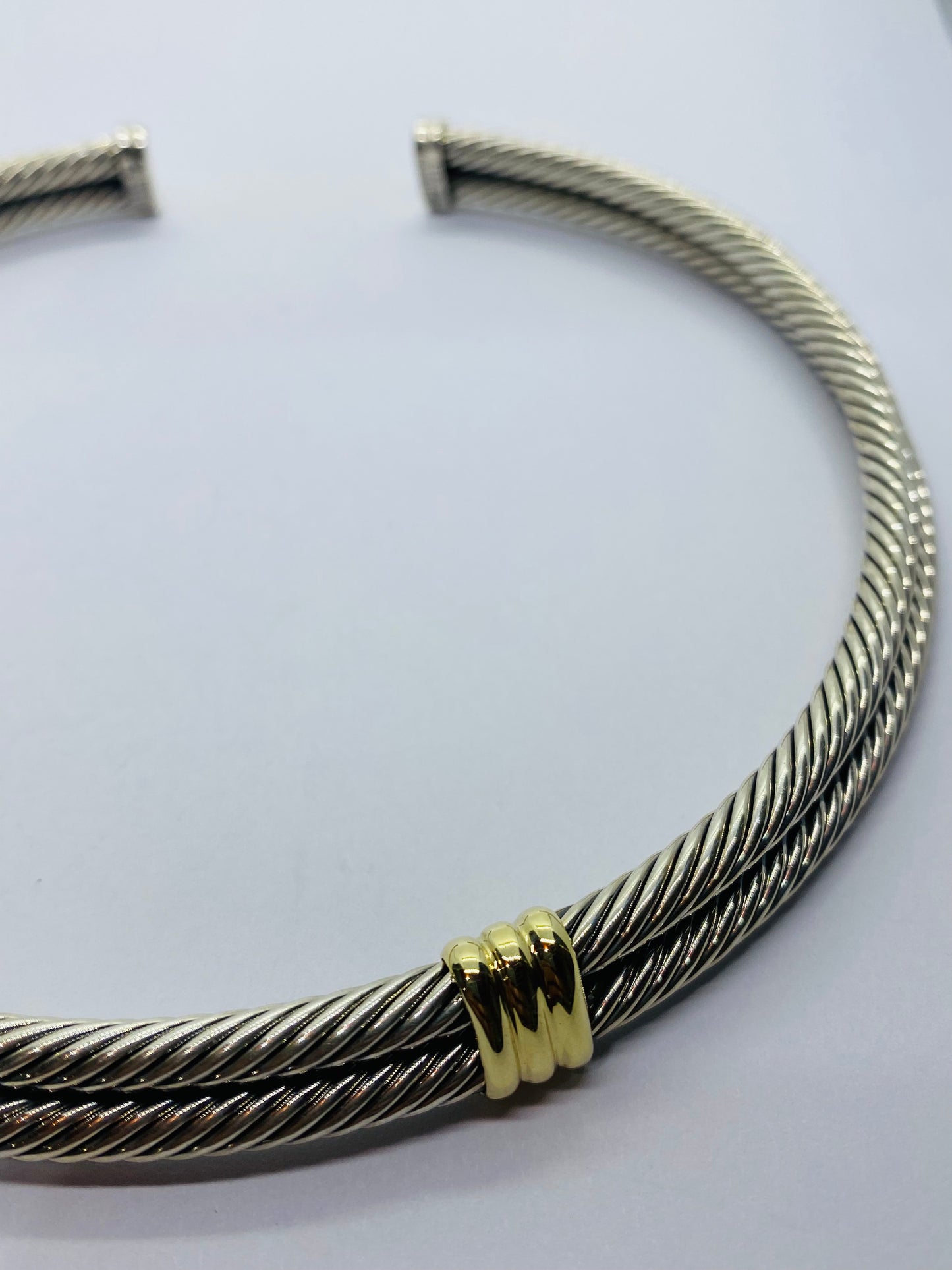 David Yurman 925 Silver and 14k Yellow Gold Double Cable Crossover Collar