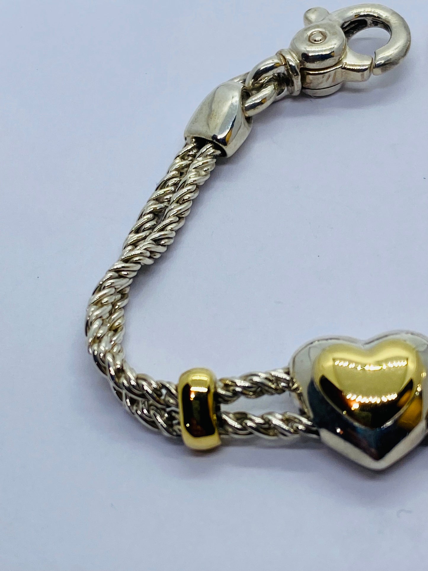 Tiffany & Co Sterling Silver & 18k Gold Double Rope Heart Slide Bracelet 6.75”
