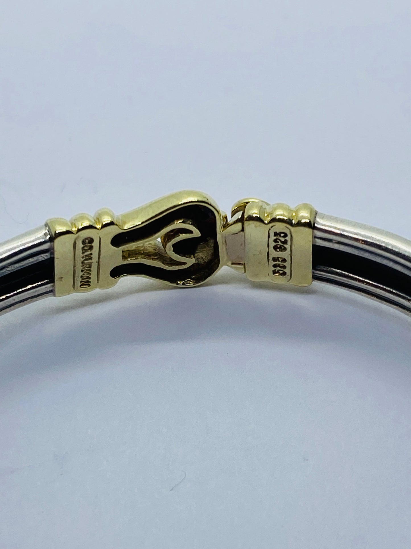 DAVID YURMAN STERLING SILVER 14K YELLOW GOLD CABLE SMOOTH BUCKLE BRACELET 7.5MM