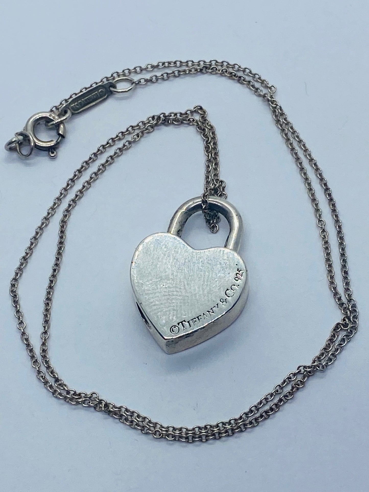 Tiffany & Co. Sterling Silver Blank Heart Padlock Pendant Necklace 16.5”