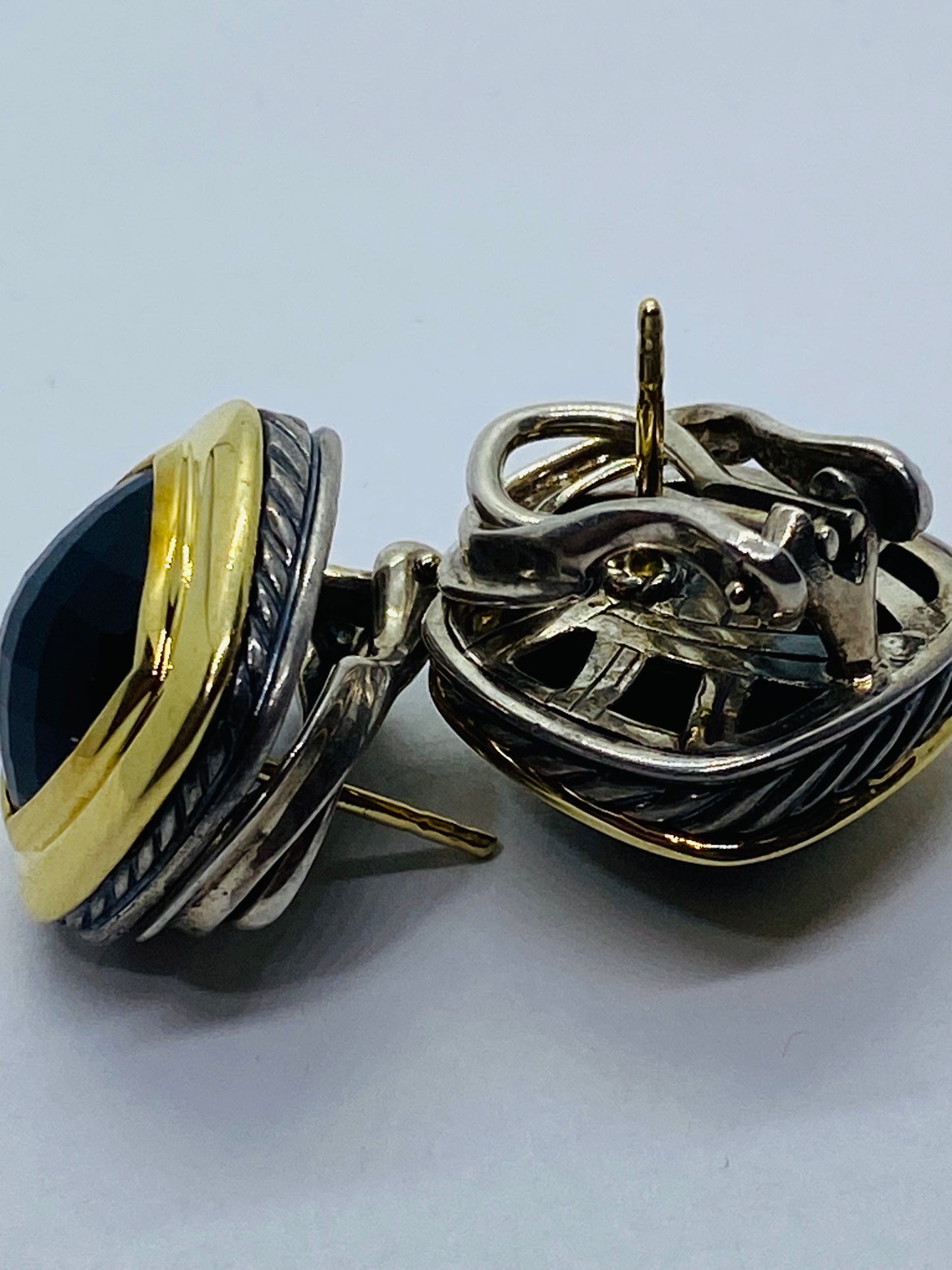 David Yurman Sterling 18K Gold Black Onyx Albion Omega Back Earrings 11MM ONYX