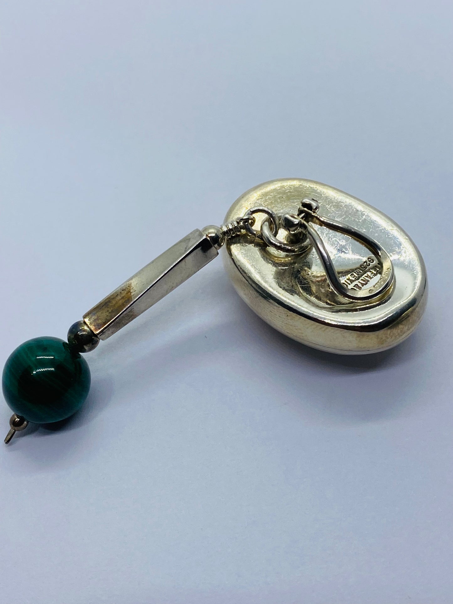 Tiffany & Co.  Sterling Silver Huge Malachite Drop Dangle Clip Earrings