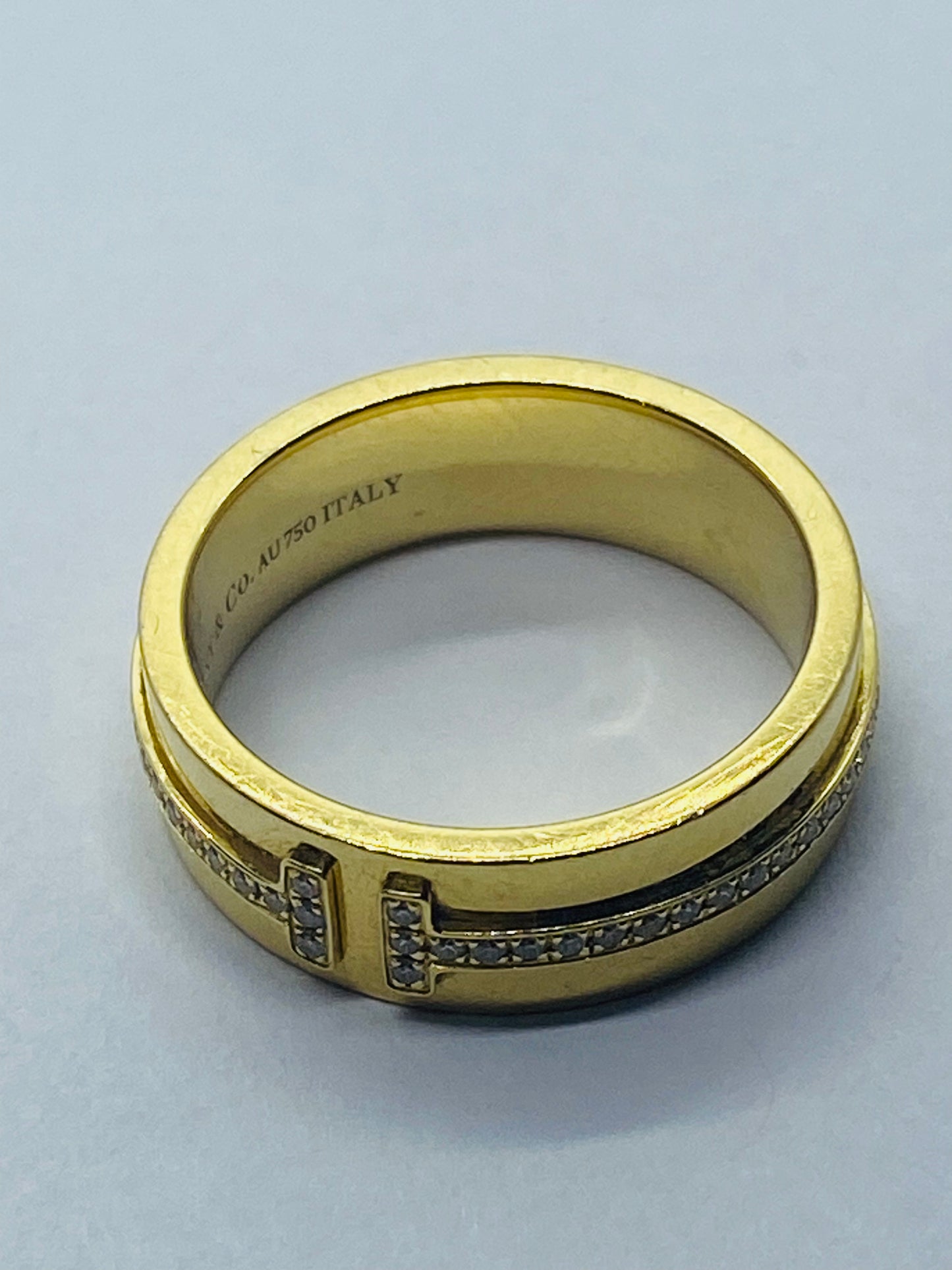 $3600 Tiffany & Co. T Wide Diamond Band Ring, 18K Yellow Gold 5.50 mm Size 4.25