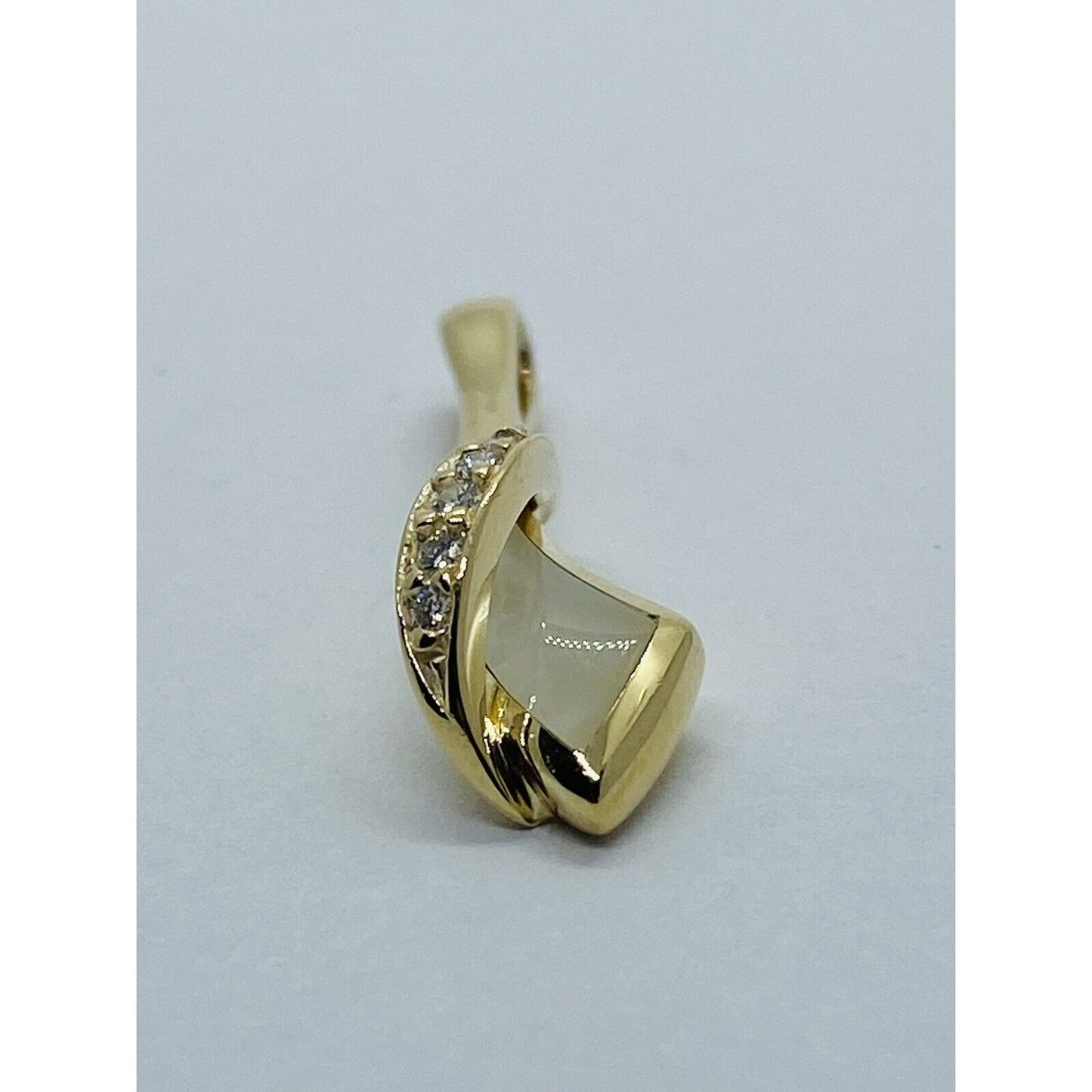 Kabana 14K Yellow Gold Mother Of Pearl Inlay Diamond Ribbon Slide Pendant 27MM