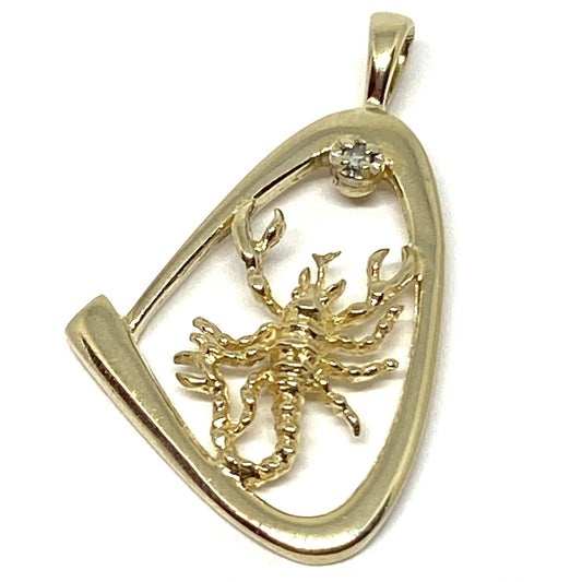 14K YELLOW GOLD DIAMOND SCORPION PENDANT 28mm x 15mm - 1.6 Gram