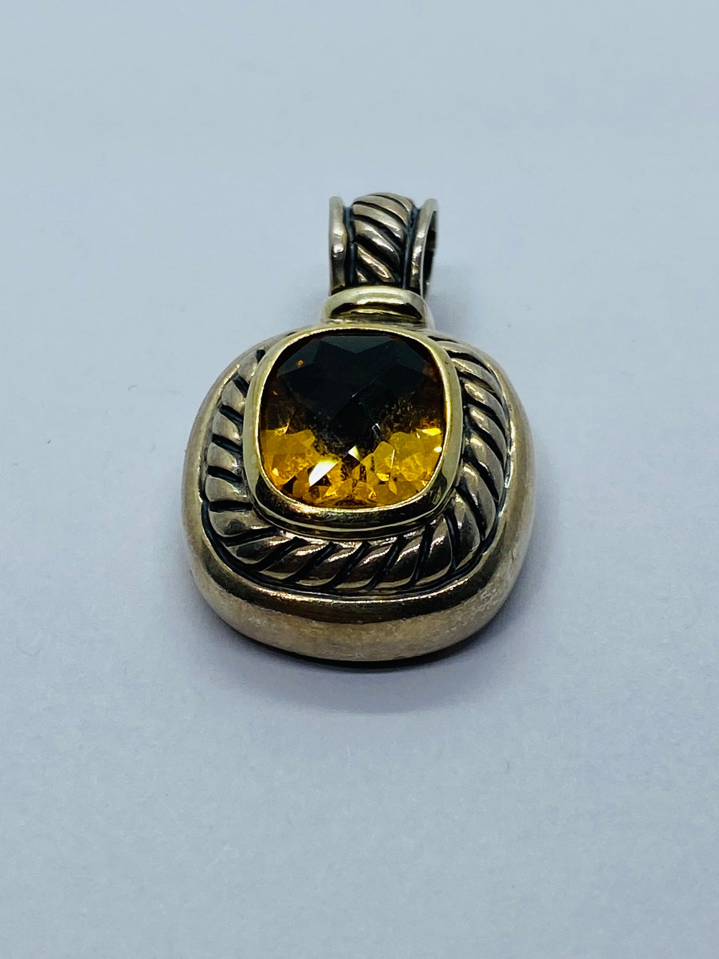 David Yurman Huge 14k Sterling Silver Albion Citrine Enhancer Pendant Excellent