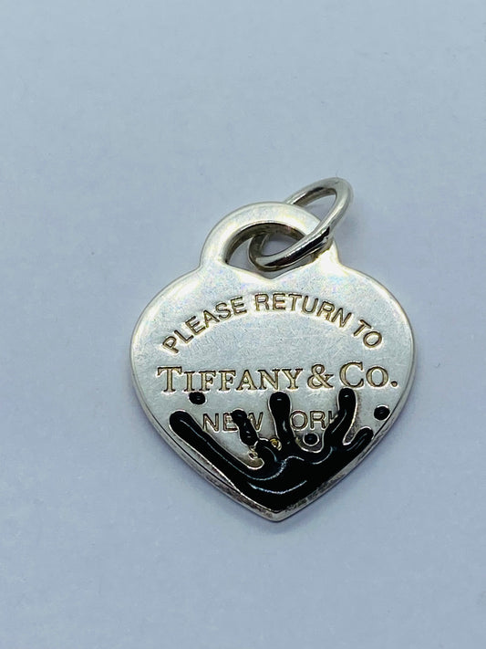 Tiffany & Co. 925 Silver MEDIUM Black Splash RTT Heart Pendant Charm
