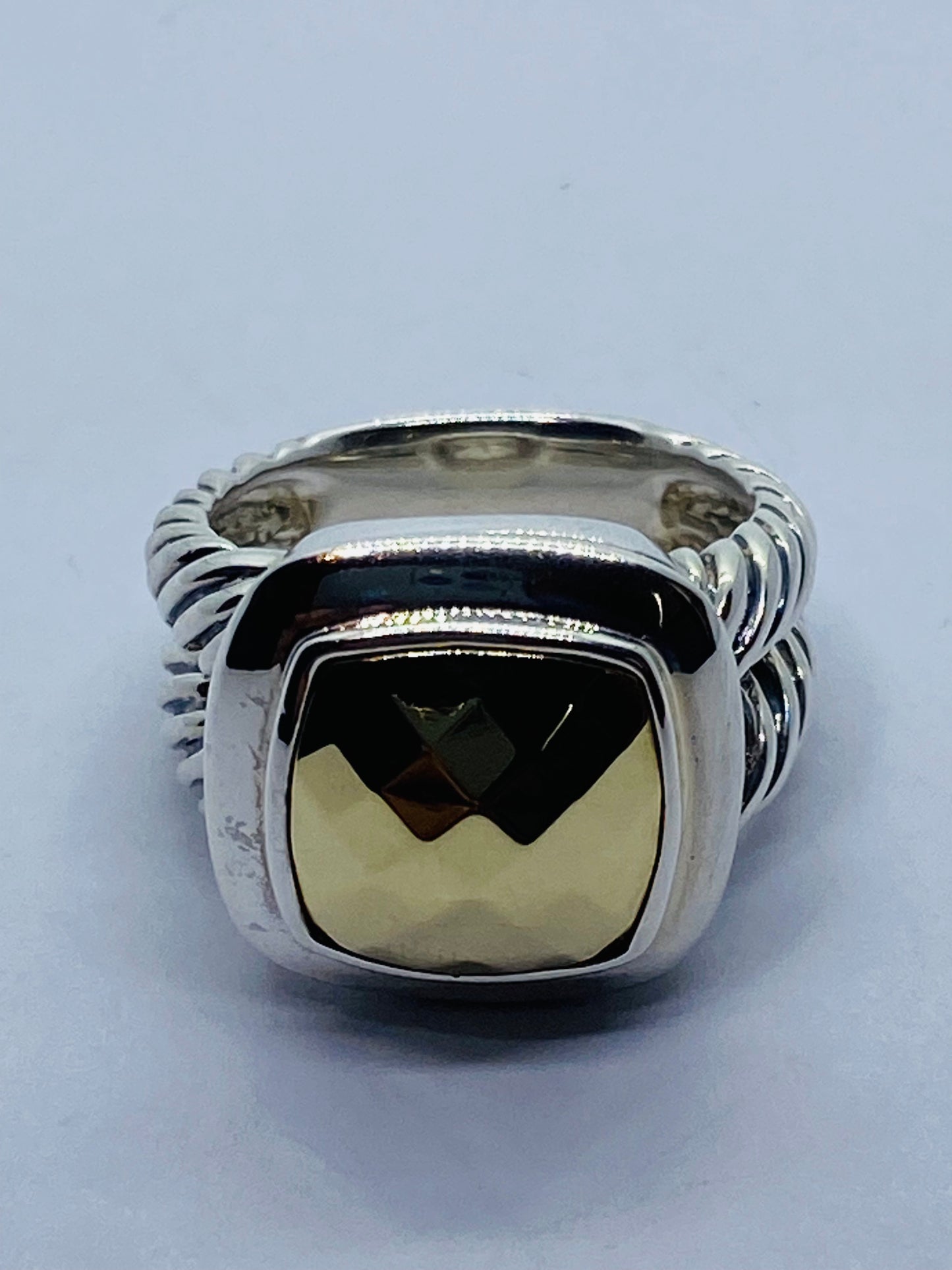 David Yurman Albion Faceted Dome Ring in 18kt Gold/Sterling Size 6 READ