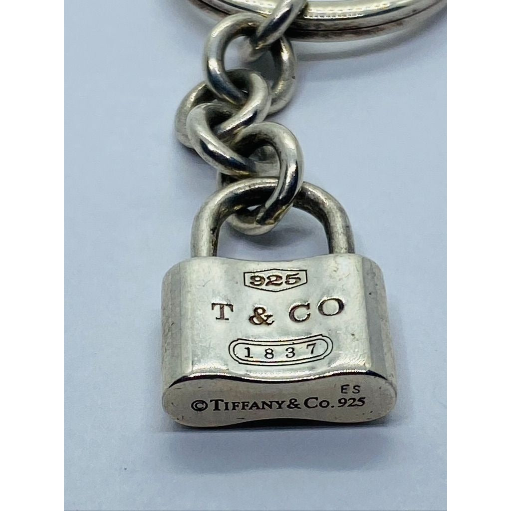 Tiffany Co Sterling Silver 1837 Padlock Charm on Keychain 2.5"