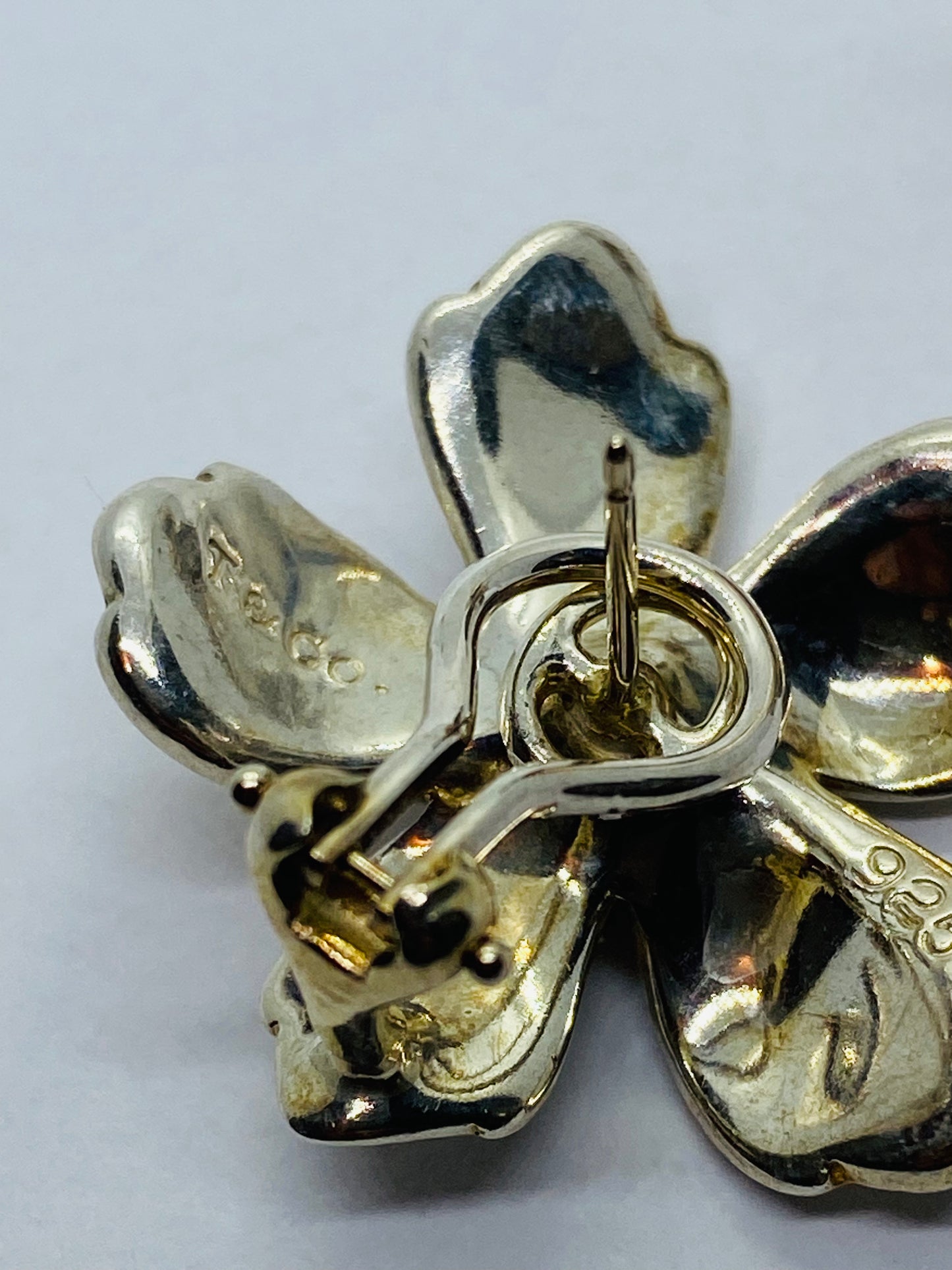Tiffany & Co Sterling Silver 925  Flower Earrings Omega Back Post 5 Petal Flower