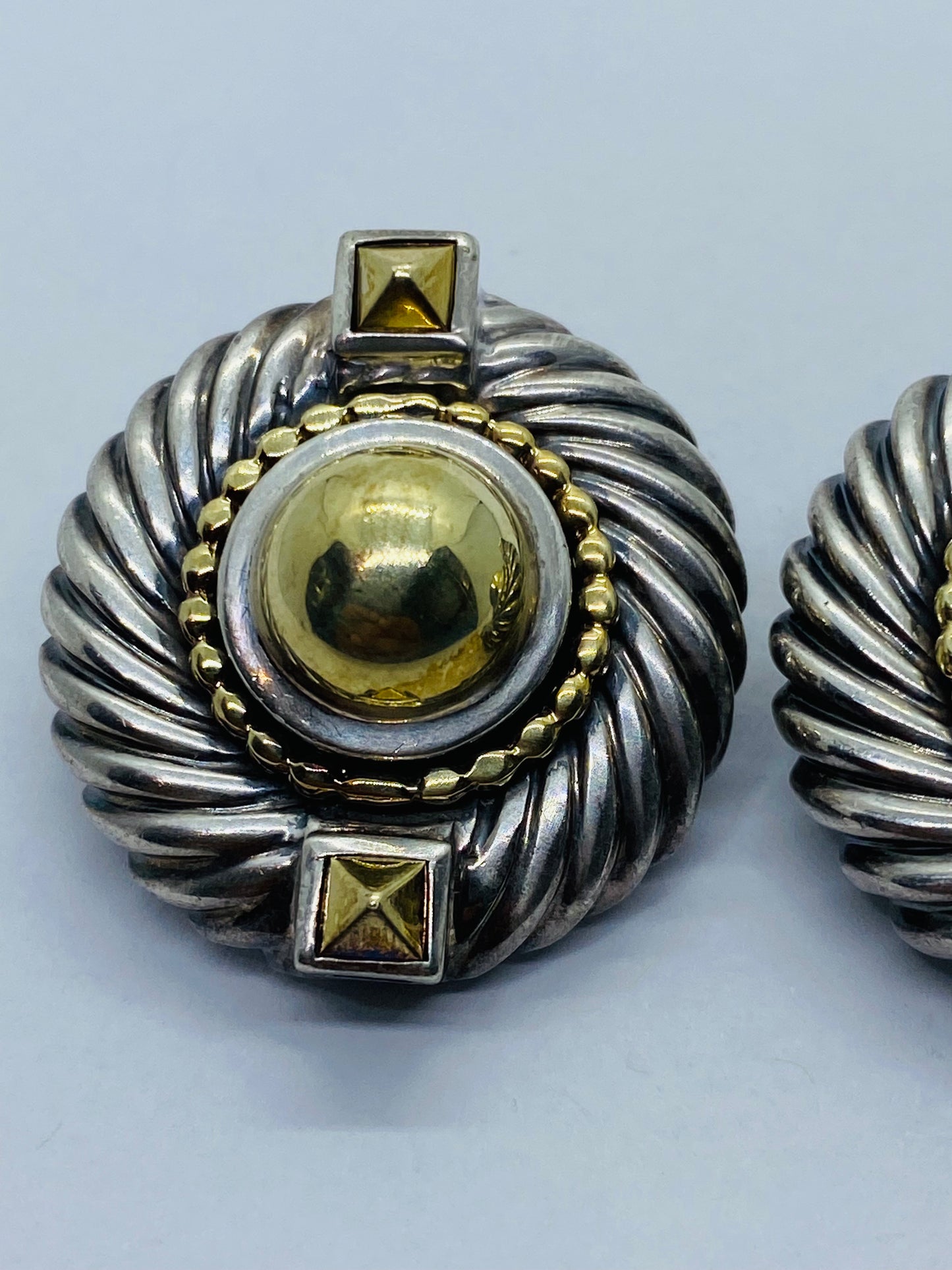 X-LARGE David Yurman RENAISSANCE CABLE Sterling Silver 14K Gold Clip-On Earrings