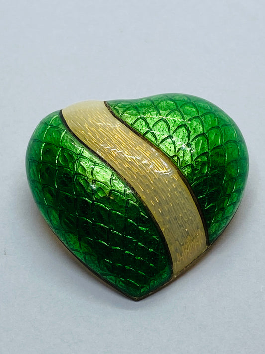 Tiffany & Co. Vintage Guilloche Enamel 18k Yellow Gold Heart Pendant Pin RARE