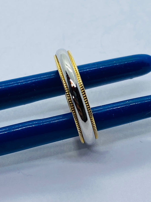 Tiffany & Co Milgrain Band Ring In Platinum & 18k Yellow Gold Size 3.5