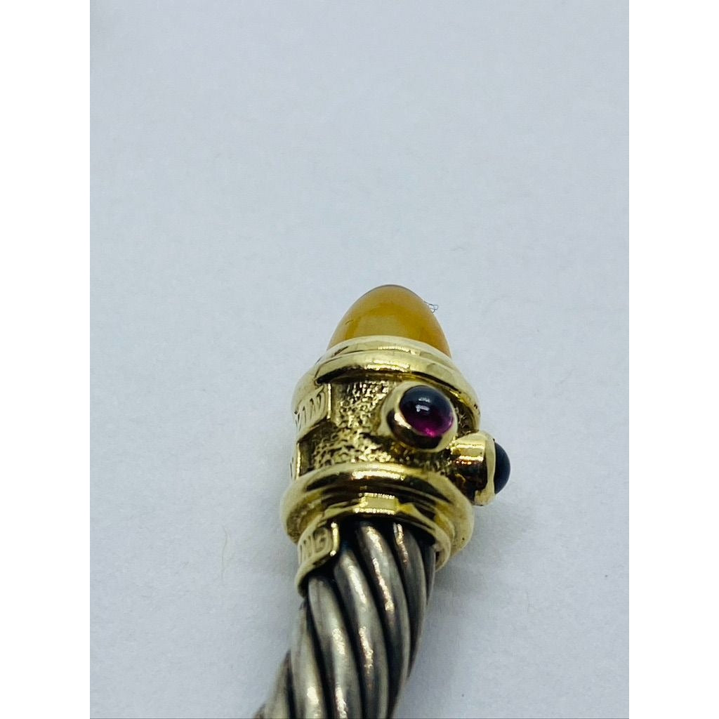 David Yurman Sterling Silver 14k Citrine Amethyst Renaissance 5mm Cable Cuff Bracelet