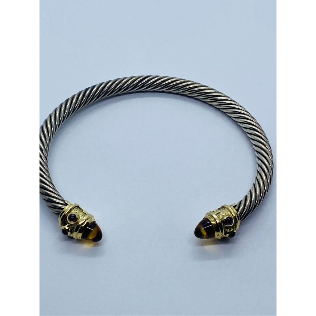 David Yurman Sterling Silver 14k Citrine Amethyst Renaissance 5mm Cable Cuff Bracelet