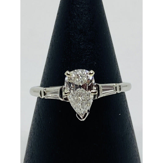 1.05 TCW Pear Shape Diamond Engagement Ring Platinum GIA Certified Size 7.5