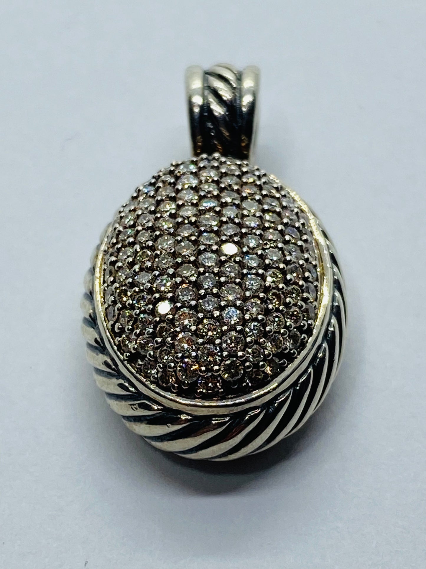 David Yurman 'Cable' Pave Diamond Sterling Silver Oval Enhancer