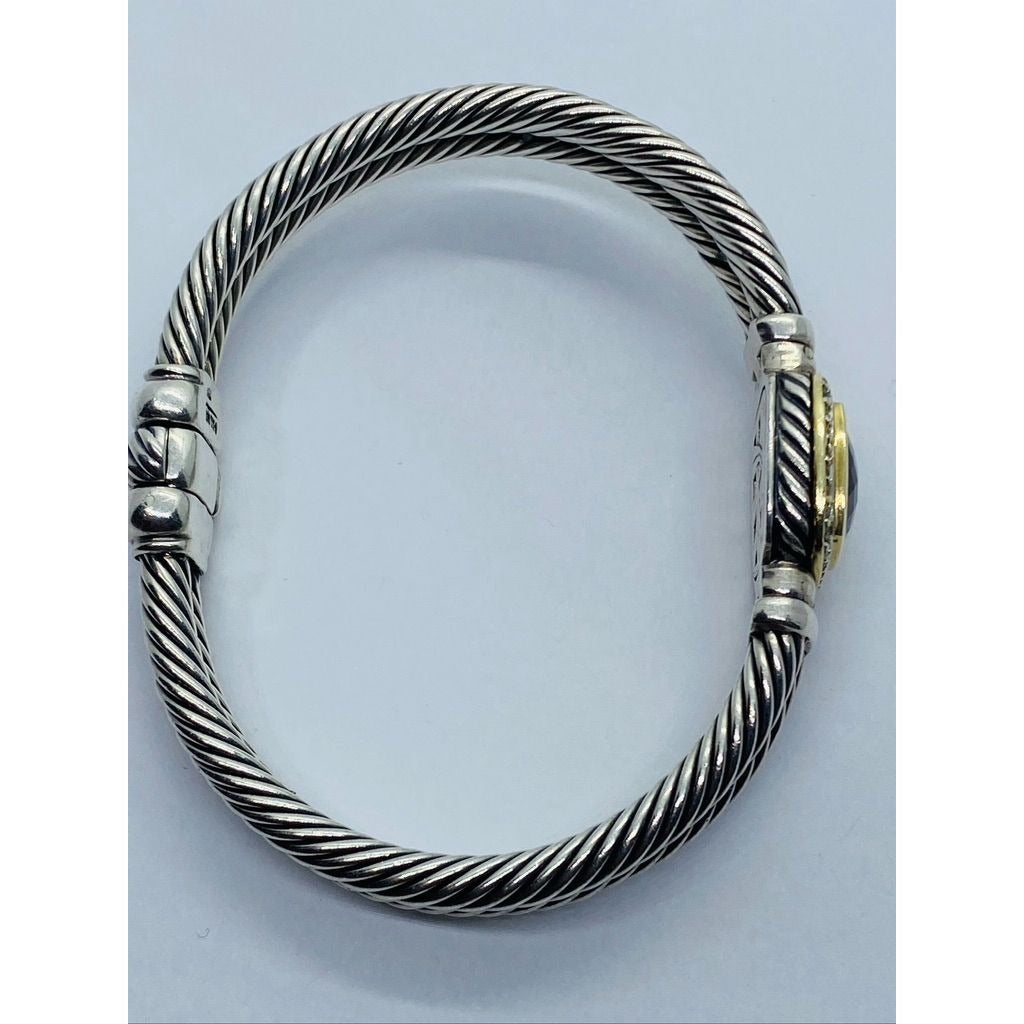 David Yurman 925 Silver 18K 750 Albion Double Cable Bracelet Topaz