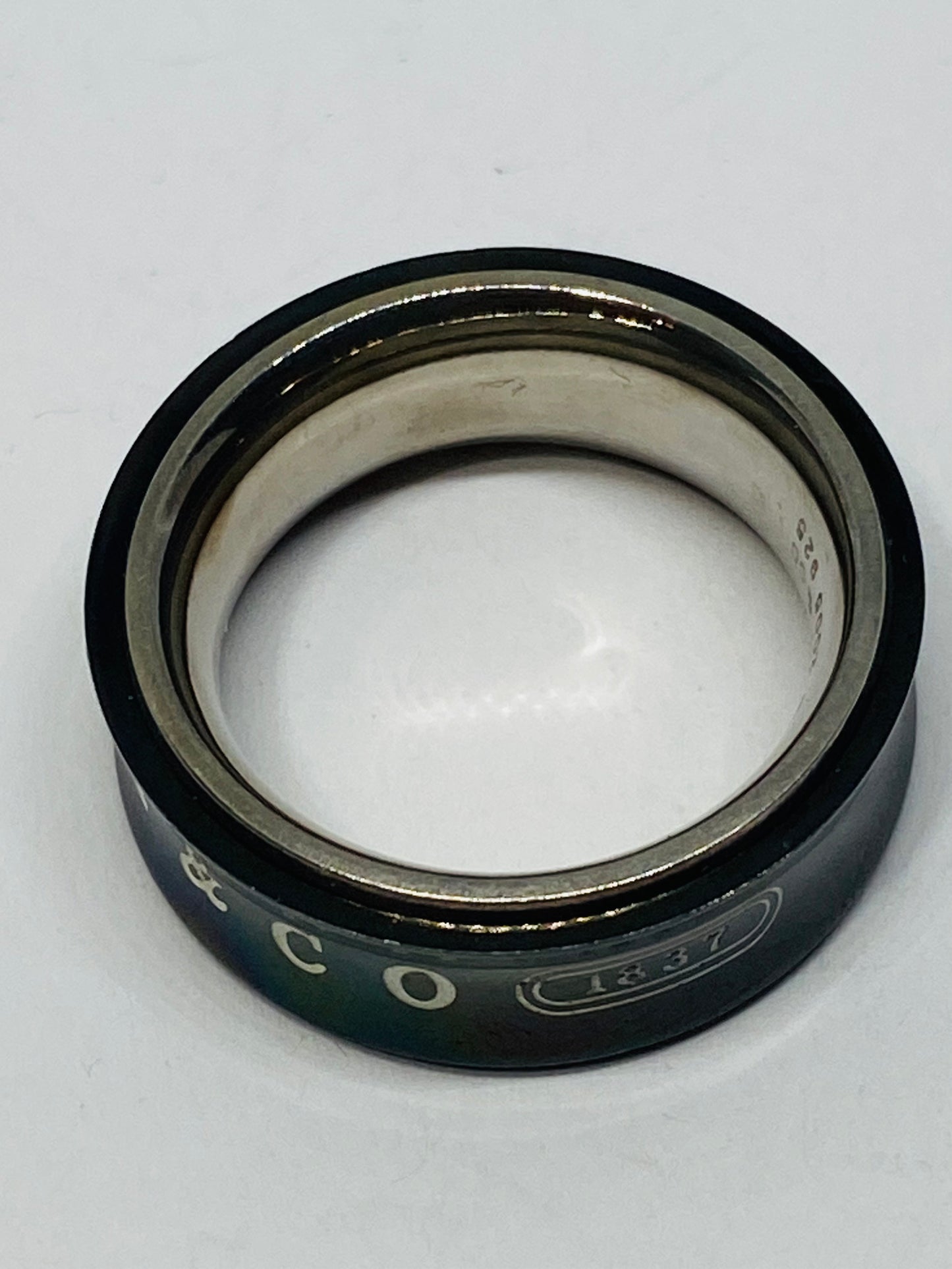 TIFFANY & CO SILVER TITANIUM 1837 RING SIZE 5.5 POUCH INCLUDED