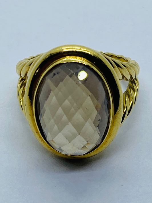 David Yurman  Albion  Oval Smoky Quartz Ring Solid 750 18k Gold Size 10 18.6G