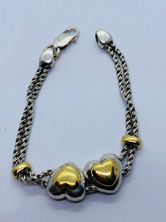 Tiffany & Co Sterling Silver & 18k Gold Double Rope Heart Slide Bracelet 7.5”
