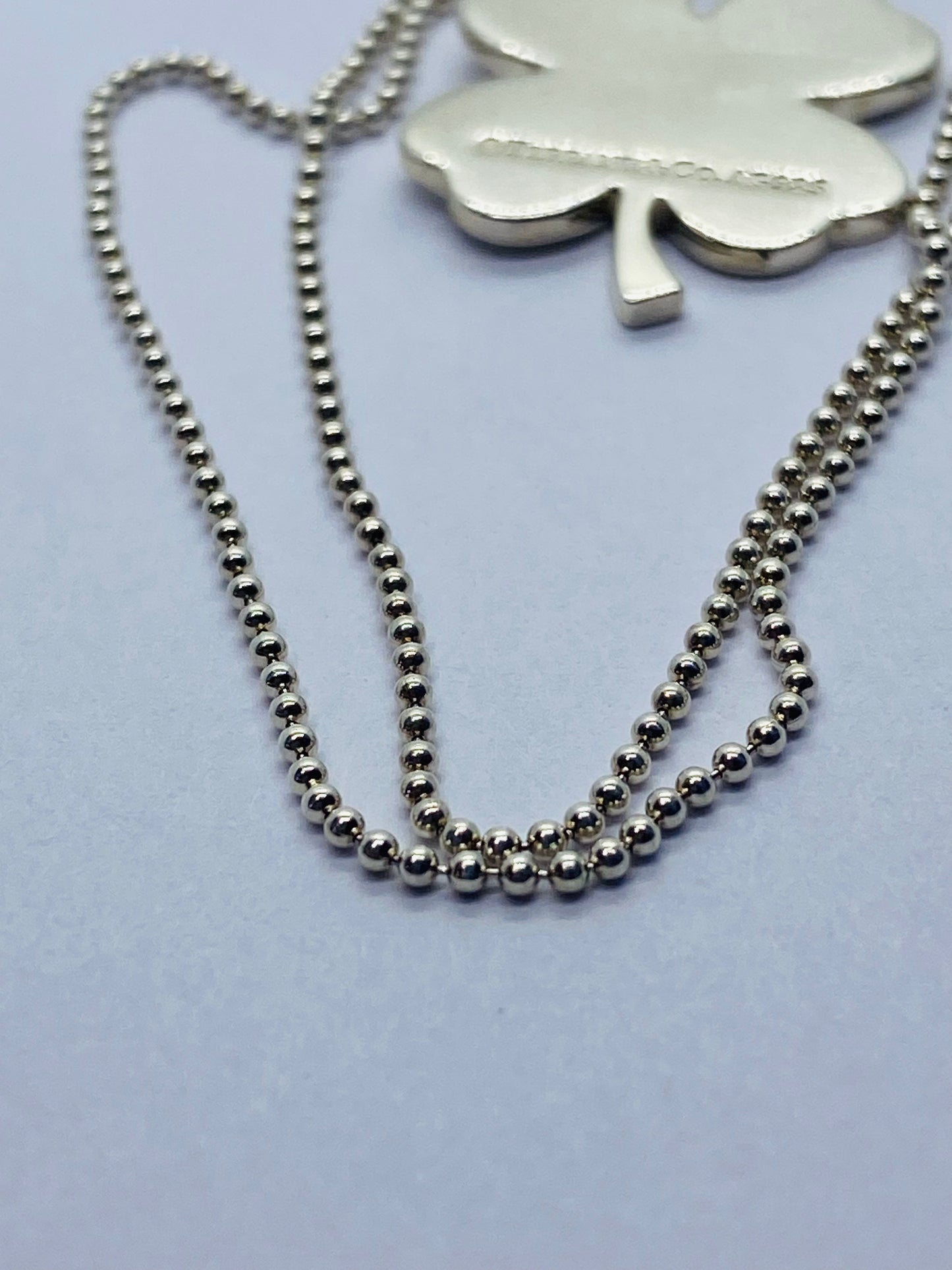Tiffany & Co Silver Luck Shamrock Irish 4 Leaf Clover Charm Pendant Necklace 16”