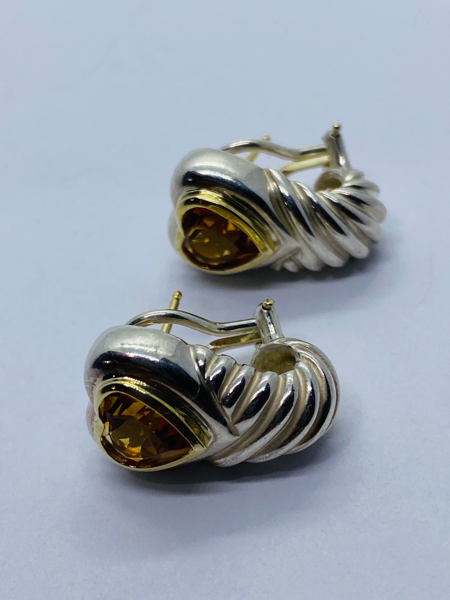 David Yurman Heart Citrine Shrimp Sterling Silver 14K Gold French Clip Earrings