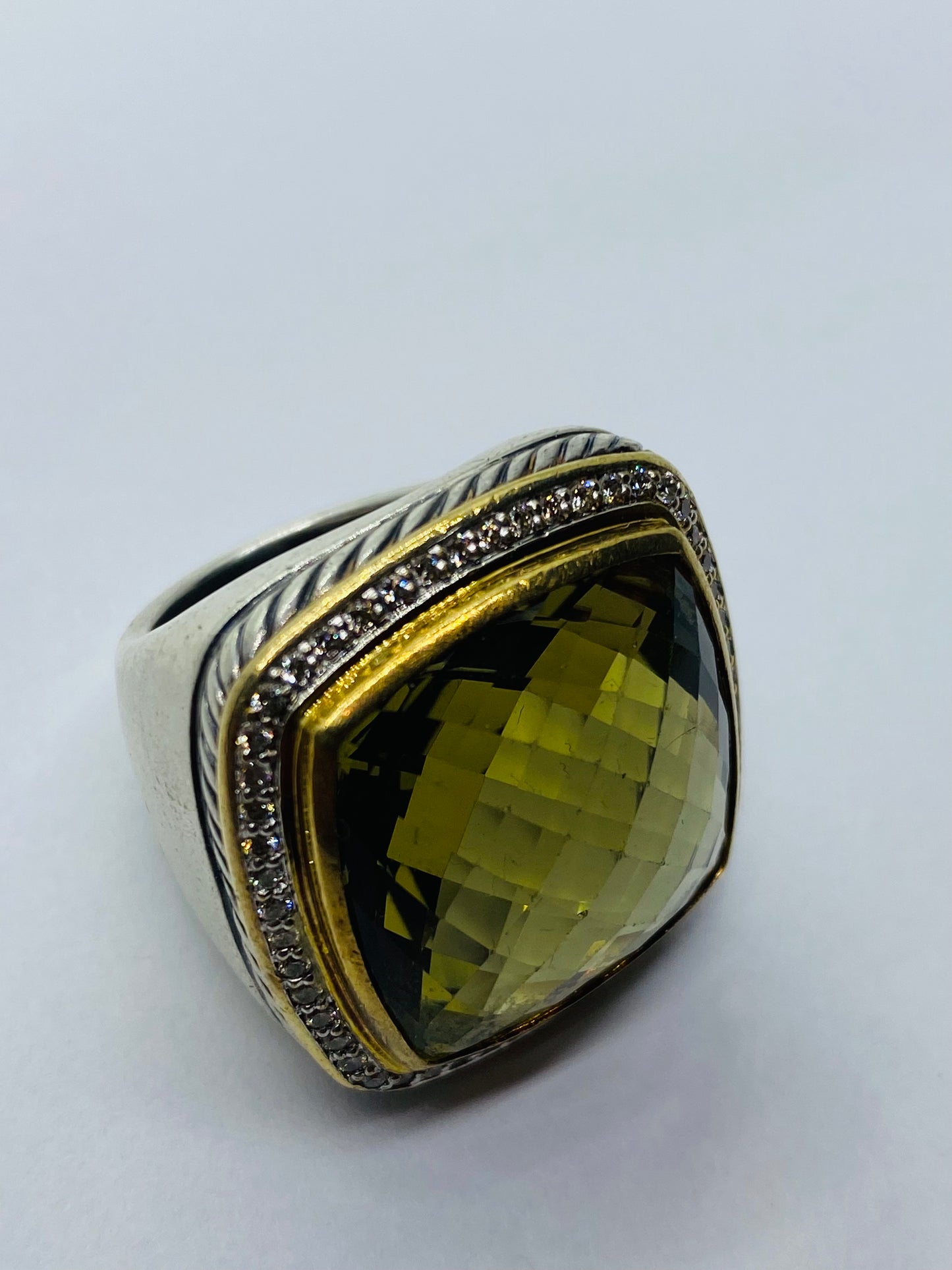 $3250 DAVID YURMAN 18K GOLD SS DIAMOND ALBION EXTRA LARGE LEMON QUARTZ RING 20MM