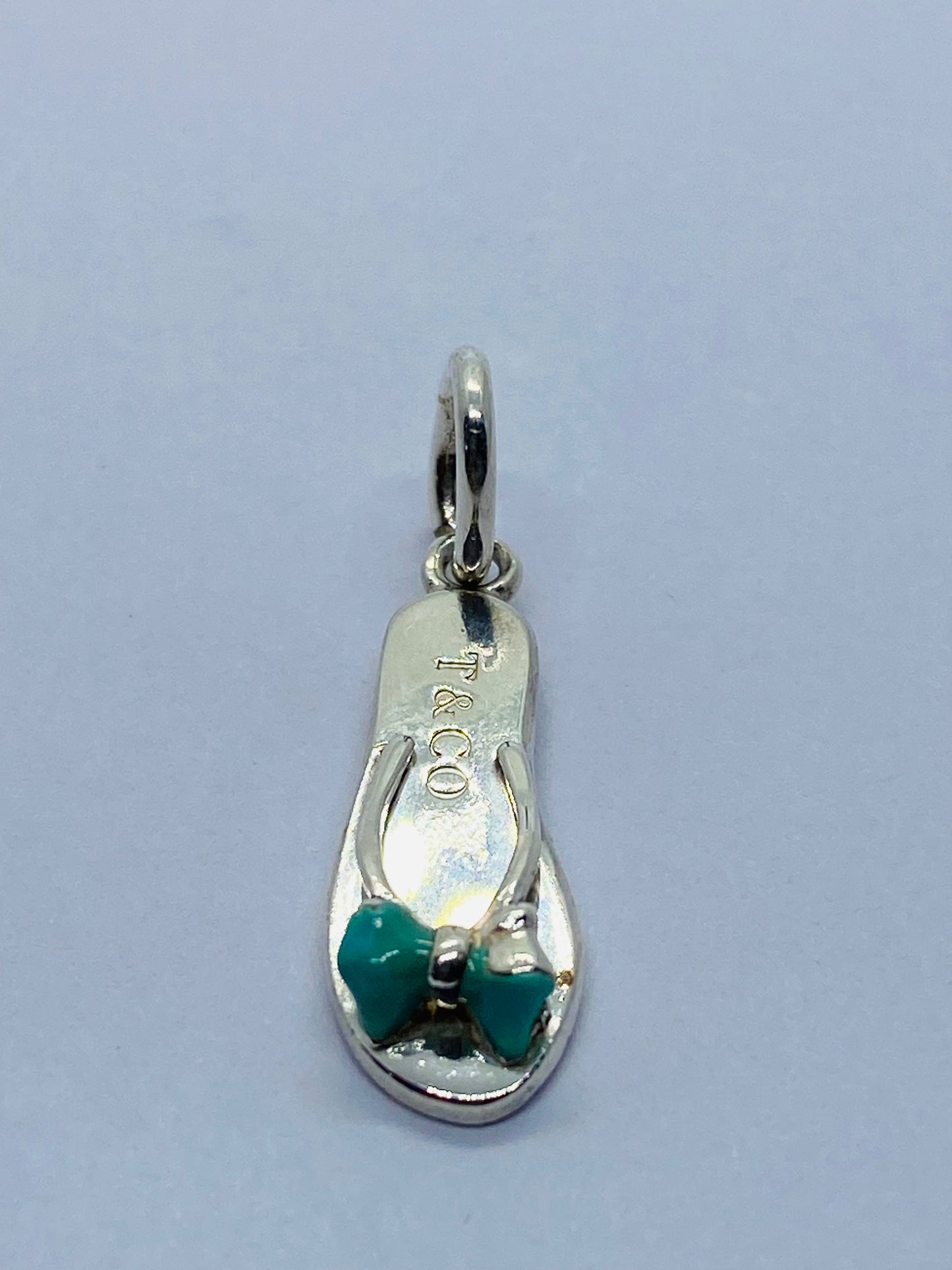 Tiffany & Co. Flip Flop Blue Enamel Pendant Charm Sandal Sterling Silver Pouch