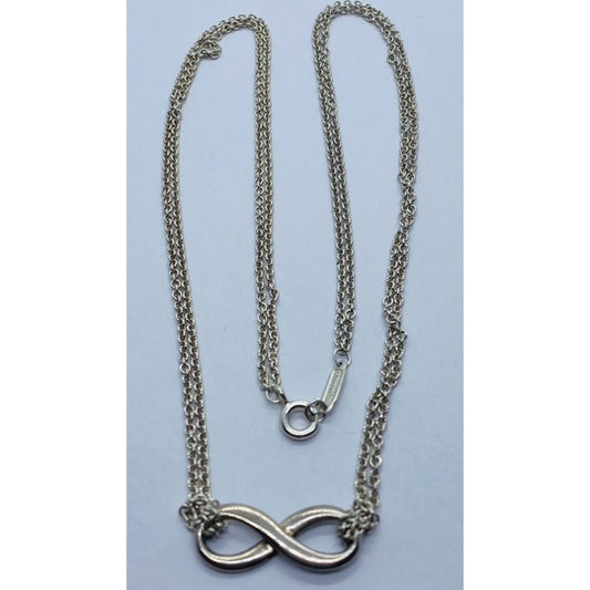 Tiffany & Co Sterling Silver Infinity Twist Double Chain Necklace 15.75"