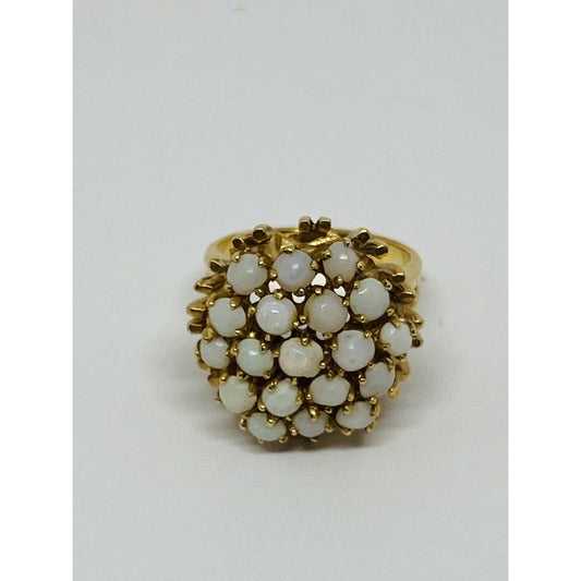 Genuine Opal 6.5 Grams Cluster Dome Ring 14K Gold Setting Size 4.5