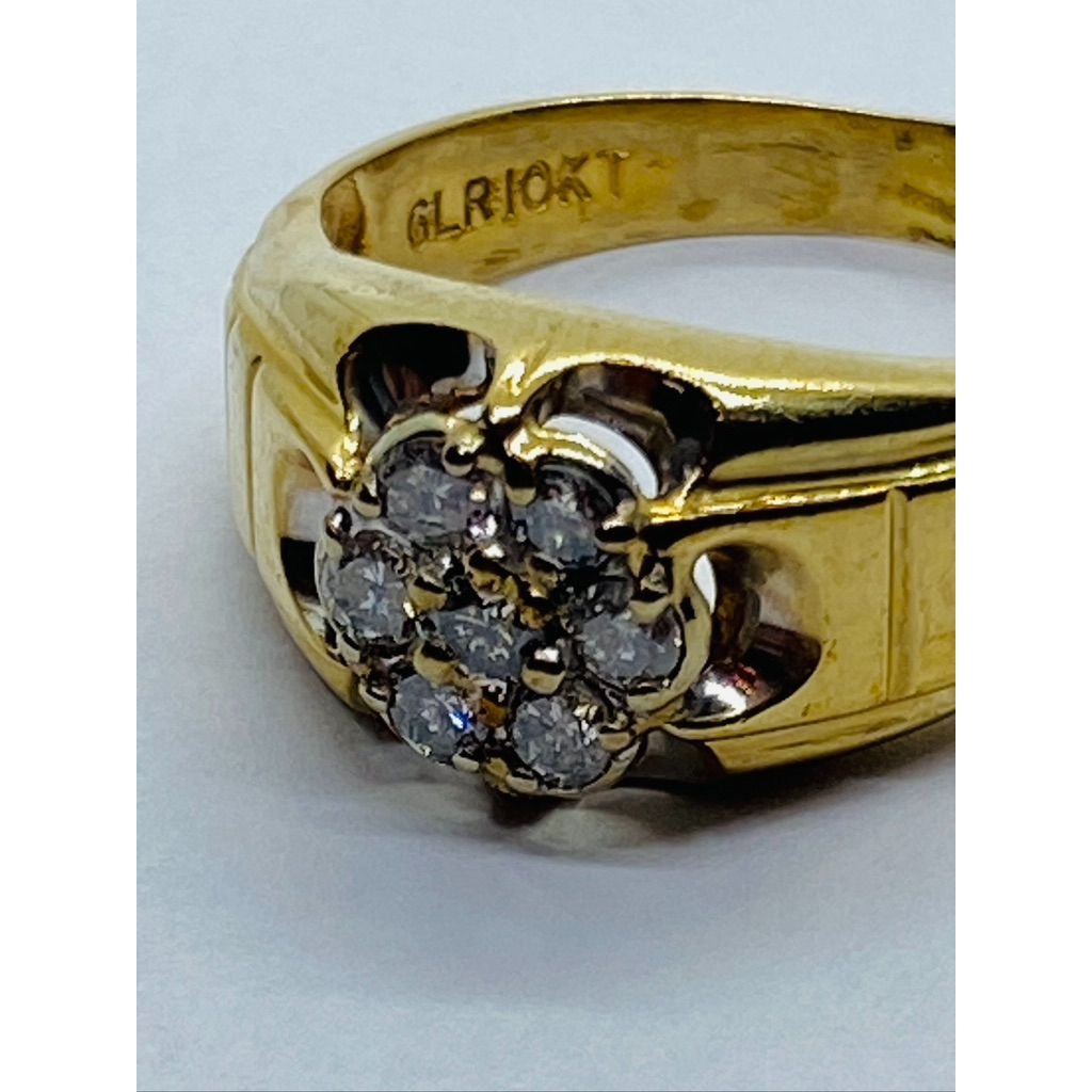 10K Signed GLR Solid 10K Yellow Gold Diamond Cluster Ring Unisex .42CT